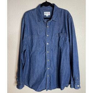 Womens XXL Blue Denim Button Up Top Shacket Pockets Western Hippie‎ Boho Preppy